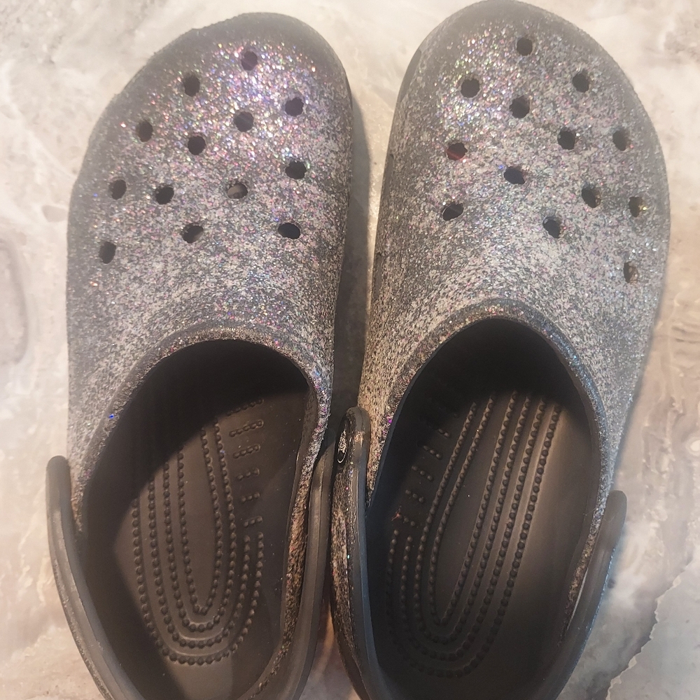 Black glitter Crocs. Womens size 8.